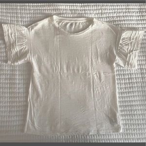 New without tags off white/white t-shirt with ruffle sleeves